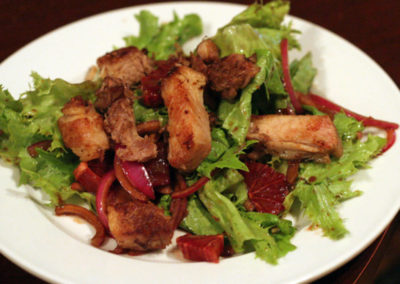 Citrus Salad with Slow-Cooked Pork Belly and Balsamic Onions